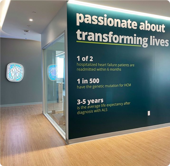 Environmental graphics installed in the building