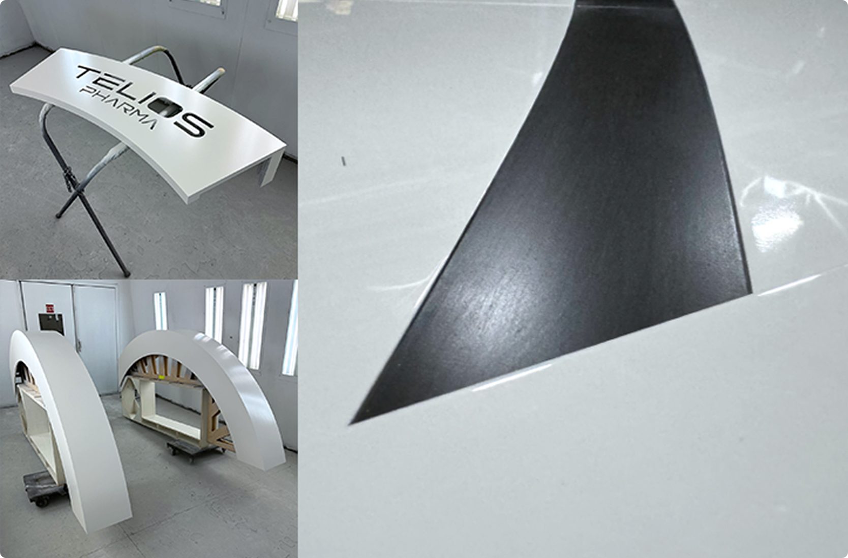 The portal arches and keystone sign in the paint shop