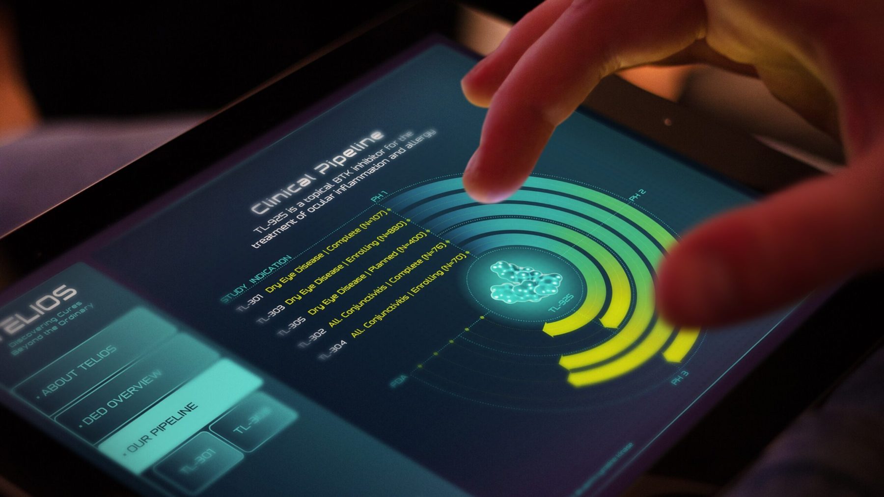 The interactive iPad presentation showing the clinical pipeline
