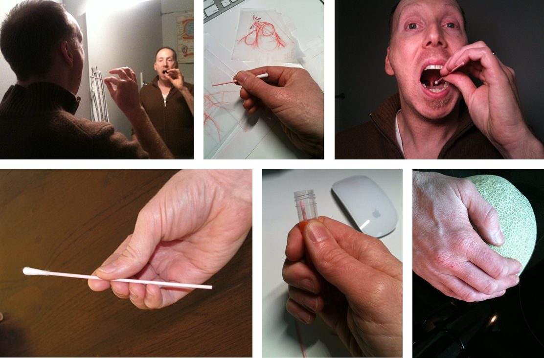 Photo reference shoot, with sample swabs and test tubes provided by UW