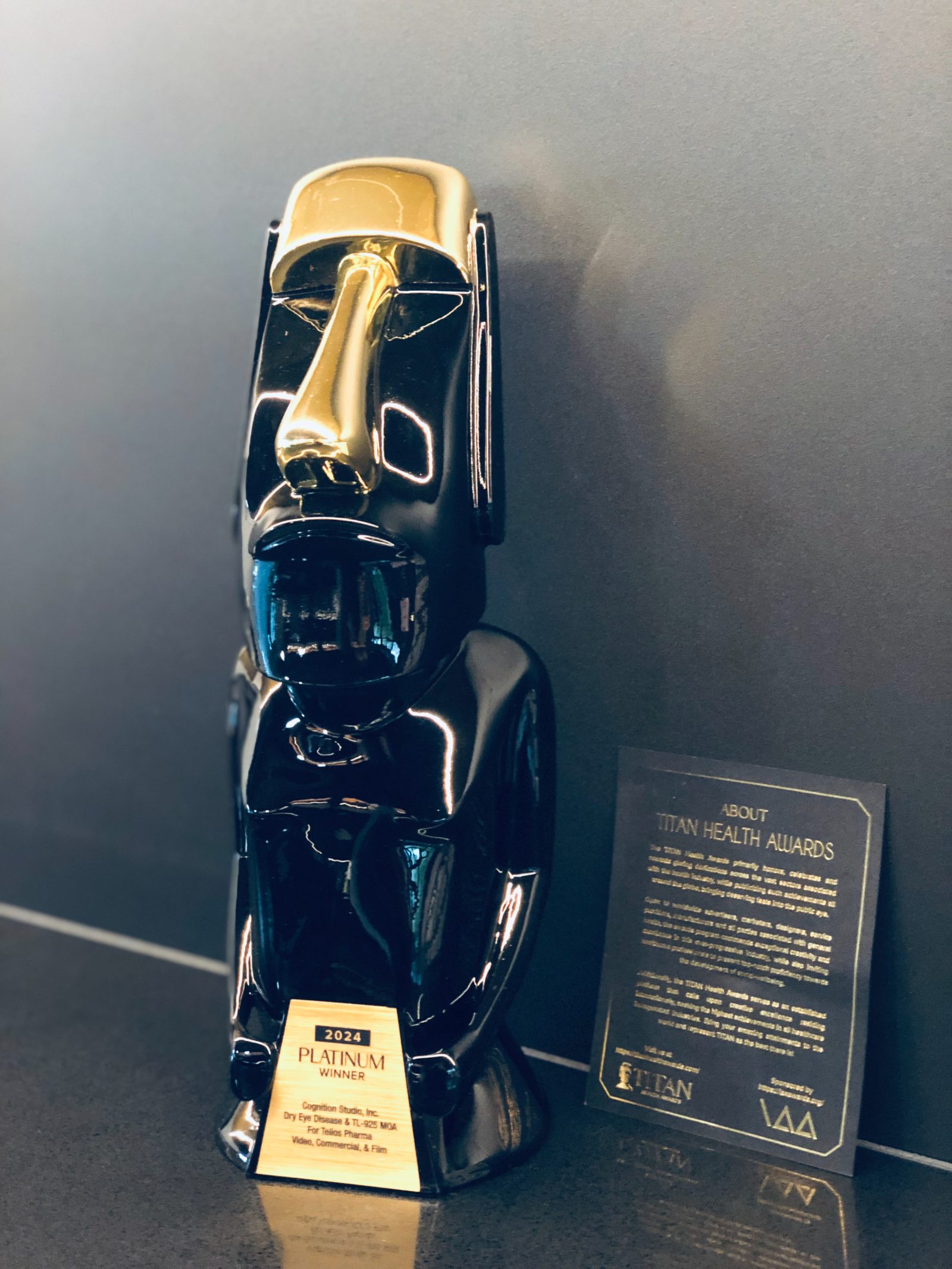 A studio award on a shelf