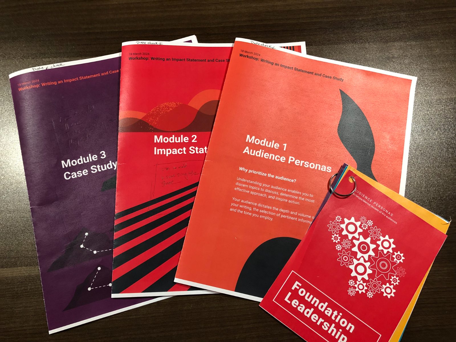 Printed workbooks from the studio leadership program