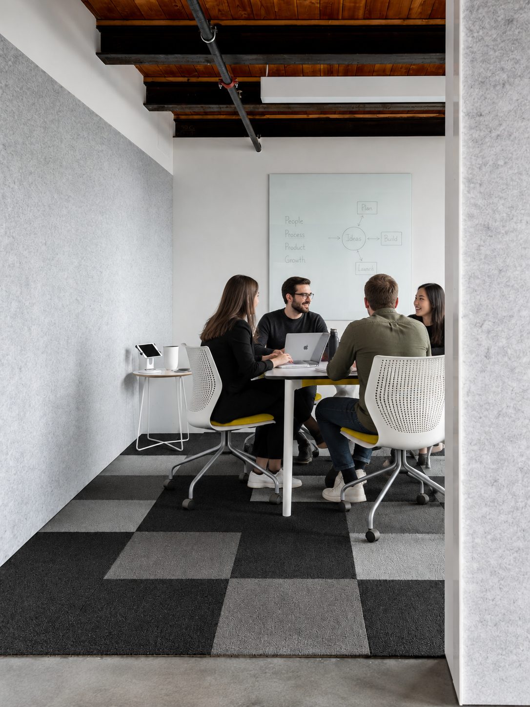 A pod meeting in the Seattle studio