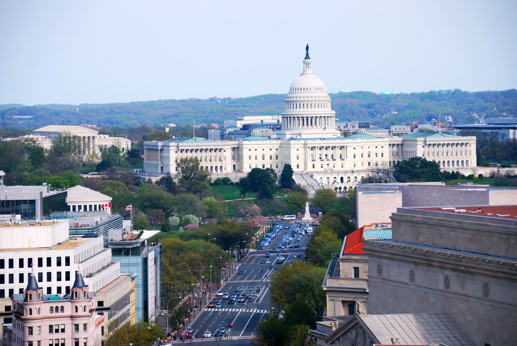 The United States Capitol seen along Pennsylvania Avenue from the northwest.